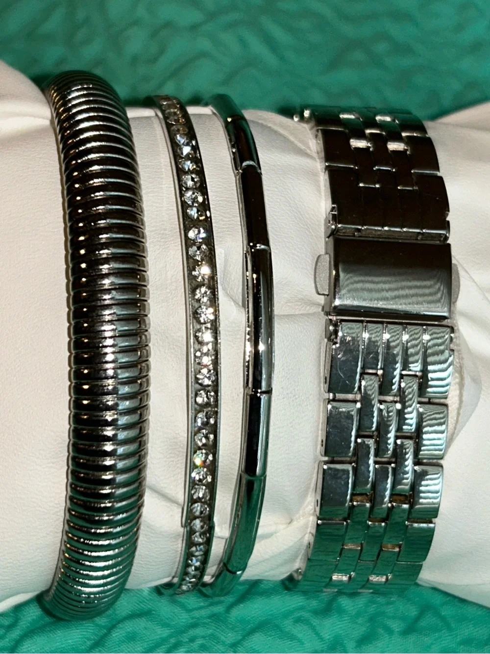 Silver Crystal Bezel Stainless Watch with Bangles Set NWOT Jewelry Set